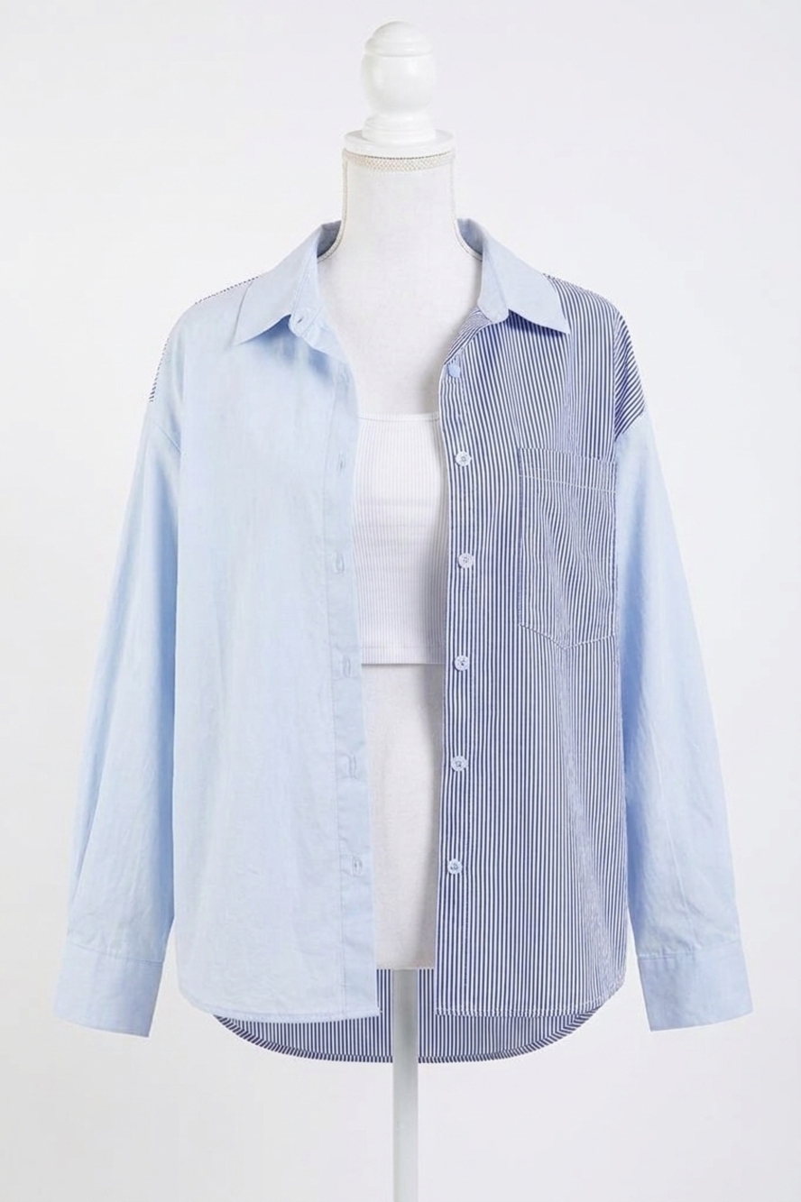 NEW KORI mix and match stripe long sleeve shirt in blue stripe